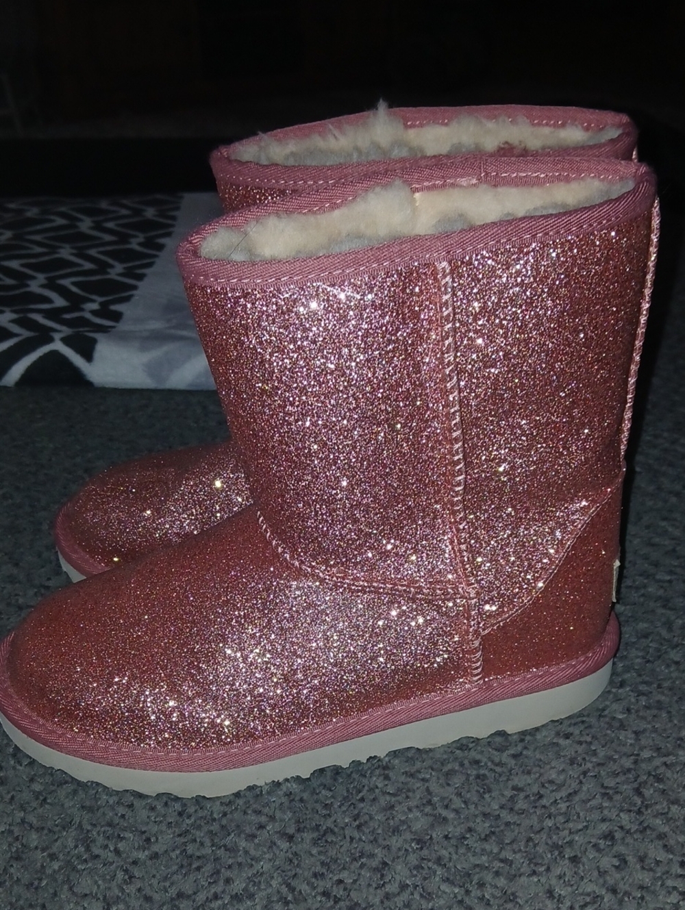 UGG Pink Glitter Classic Short Boots
